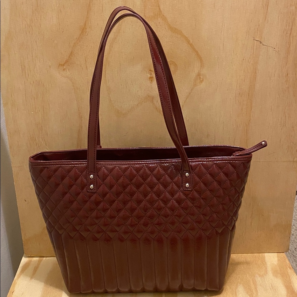 Vintage Nine West Quilted Burgundy Wine Tote Bag New With Tags - Picture 3 of 4